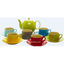 set of 7 colorful chinese ceramic stoneware tea set